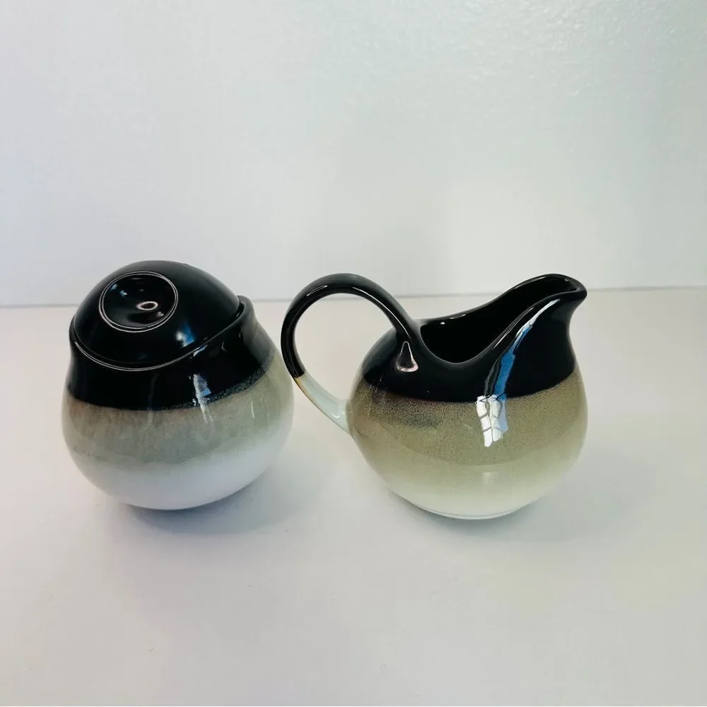 Sango Nova Black 4932 Creamer Pitcher & Sugar Dish w/ Lid - Tea/Coffee Flea Bite
